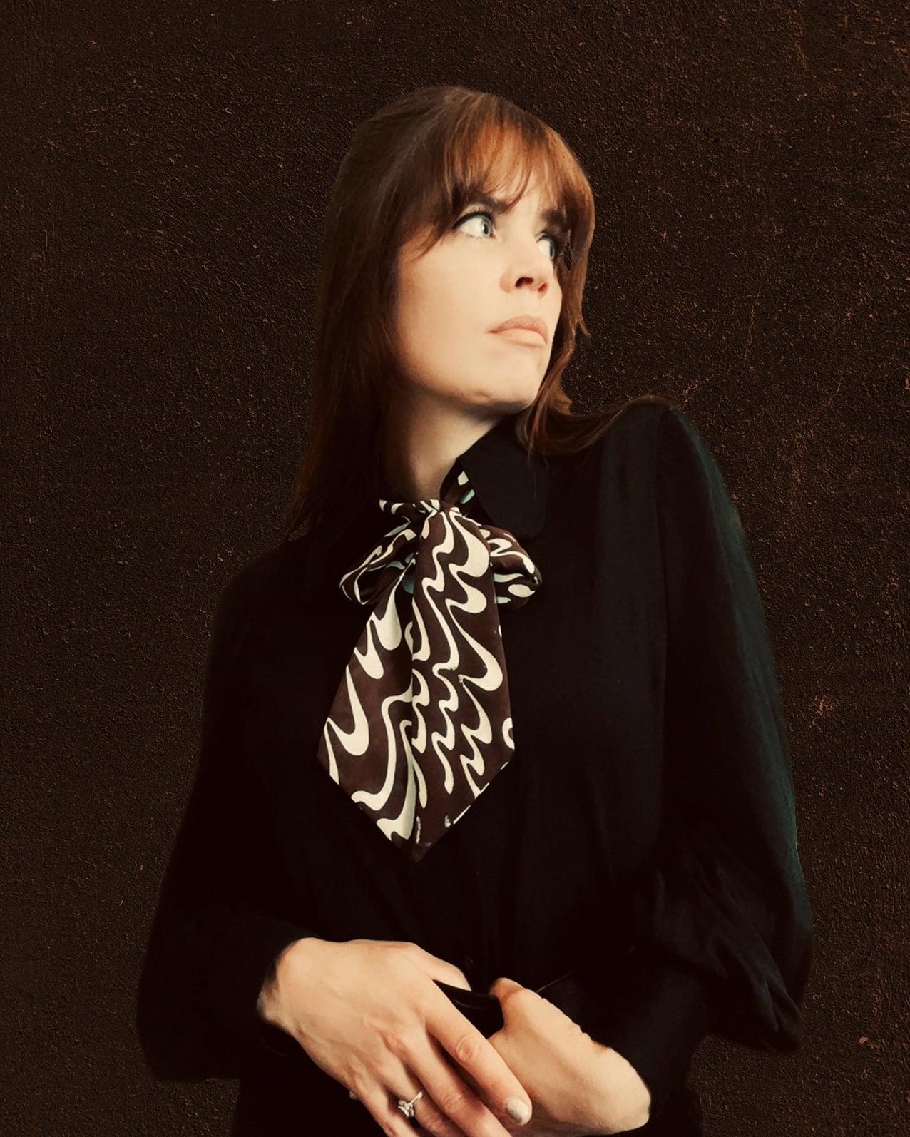 SWAG brown silk lavallière scarf