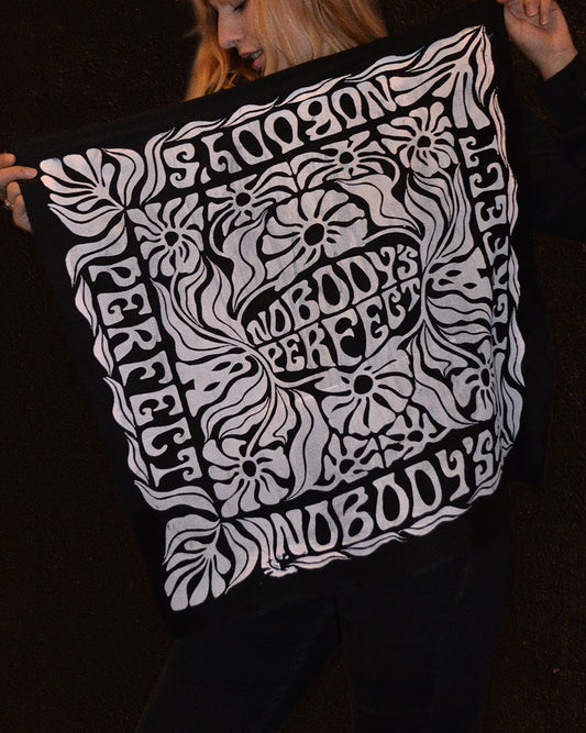 NOBODY'S PERFECT black square silk scarf